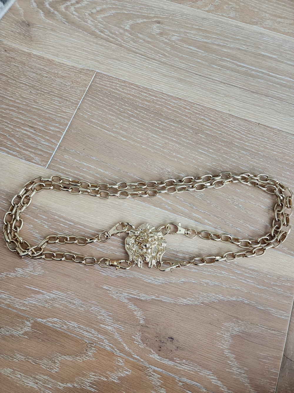 EUC Vintage Gold Body Harness Chain Belt w/ Lion Head Accent 30"